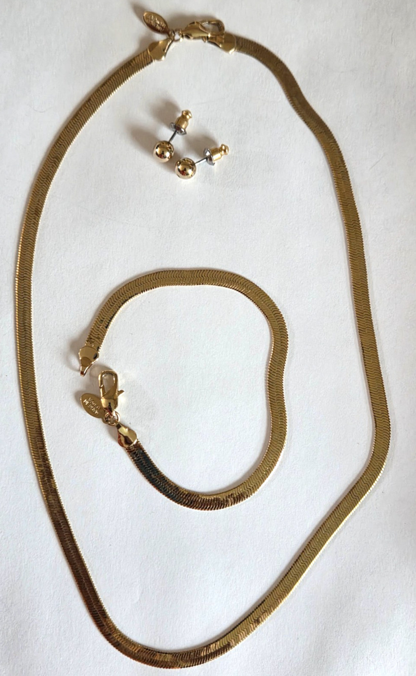 American Showcase Gold-Tone Herringbone Necklace Bracelet Earrings Set #AES1